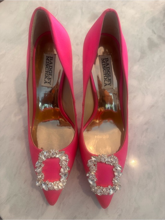 Badgley Mischka Shoes - Badgley Mischka Hot Pink Crystal-Embellished Pointed Toe Pumps